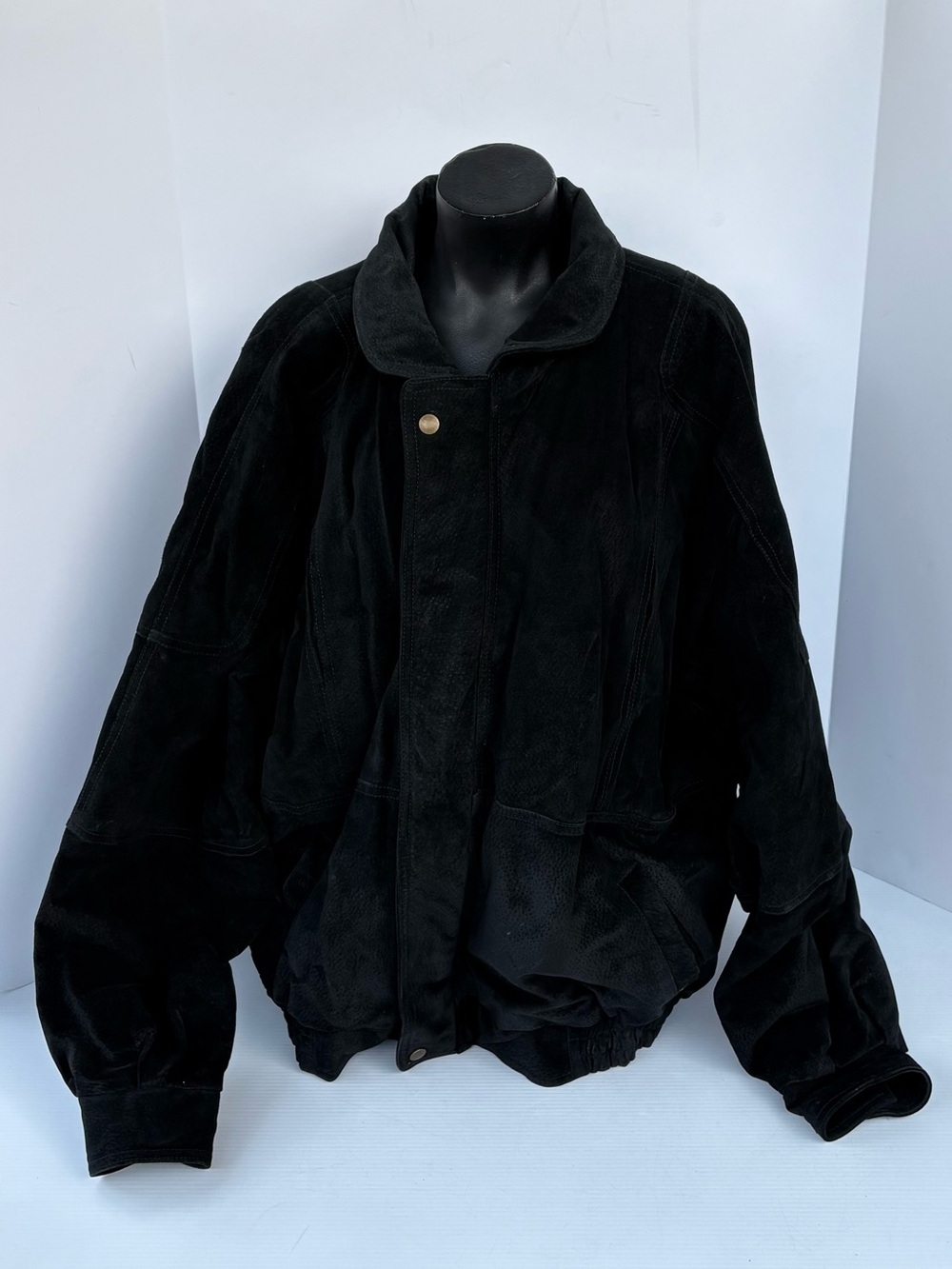 Vintage ISPO Amerella Black Suede Leather Bomber Jacket Quilted Lined Large